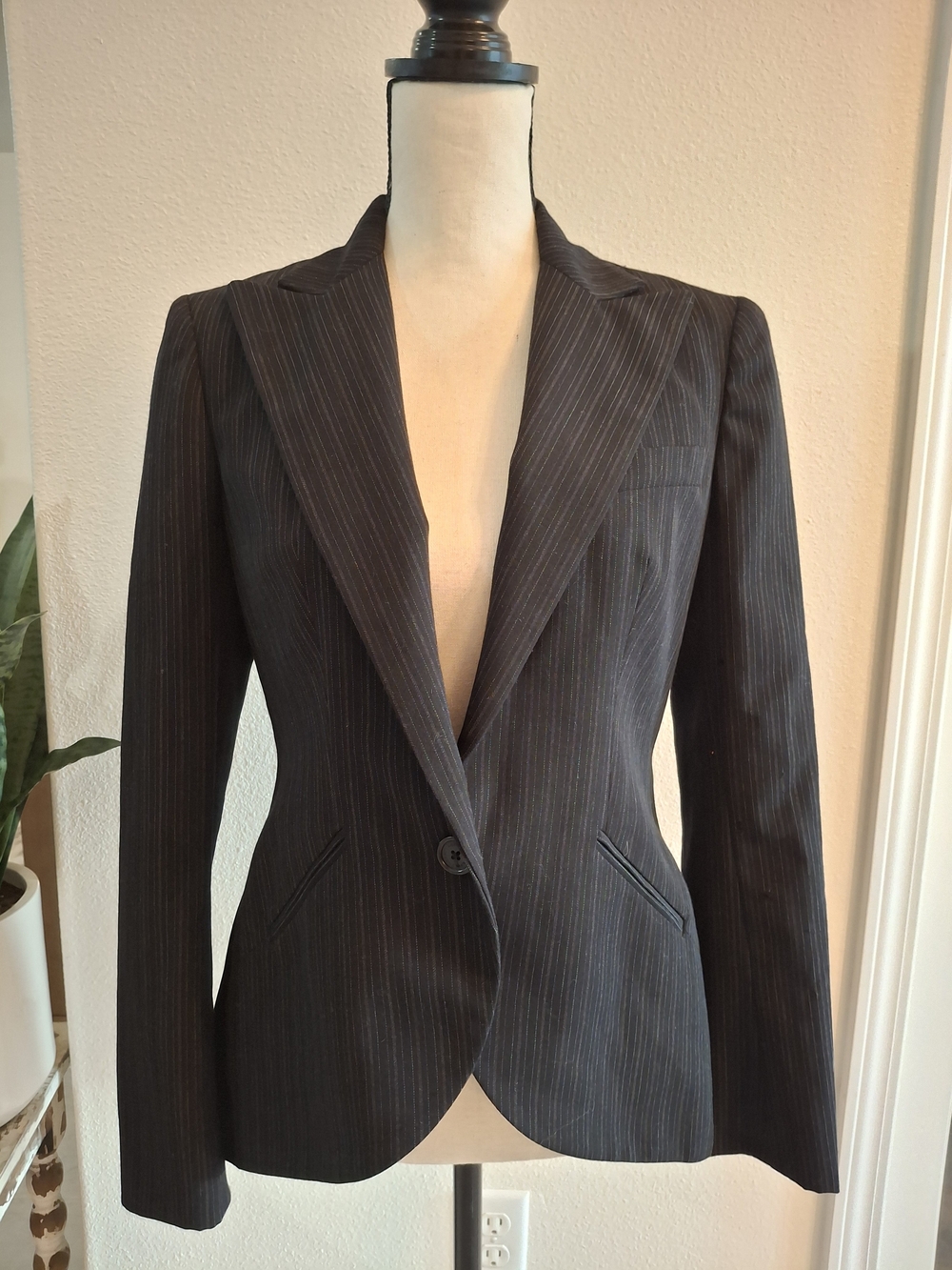 Lauren Ralph Lauren Black Pinstripe Single-Button Blazer